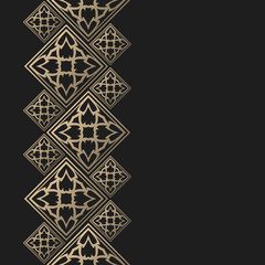 Golden frame in oriental style. Seamless border for design. Eastern background. Islamic card with place for text.