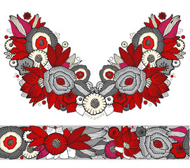 stock vector flowers and leaf ornament. oriental or russian pattern.necklace embroidery design