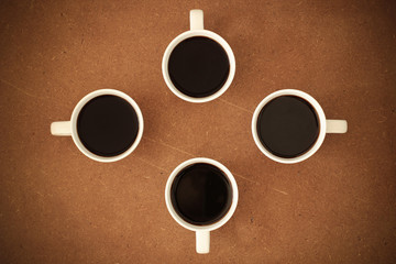 Hot coffee black coffee on wood table
