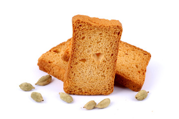 rusk with cardamom flavor, rusk on jute, rusk on cloth, rusk