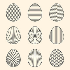 Set of linear minimal Easter egg vector art on beige background