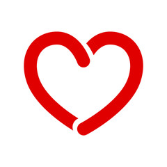 Bold opened line red heart icon on white background