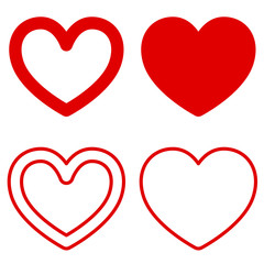 Set of graphic heart icons on white background