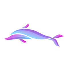 Blue and magenta gradient dolphin composition on white background
