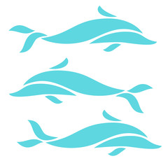 Obraz premium Three blue dolphin compositions set on white background