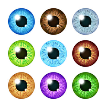 Realistic multi colored eyeball iris pupils set