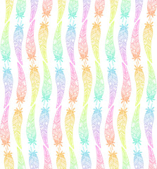 Seamless pattern made of boho feathers on white background