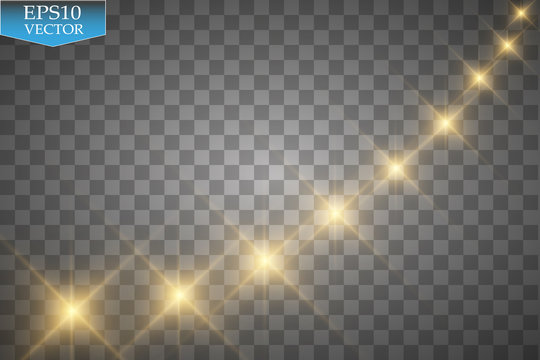 Vector glowing stars, lights and sparkles. Transparent effects
