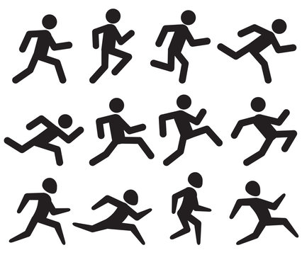 Man Running Figure Black Pictograms, Jogging Activity Vector Icons Isolated On White