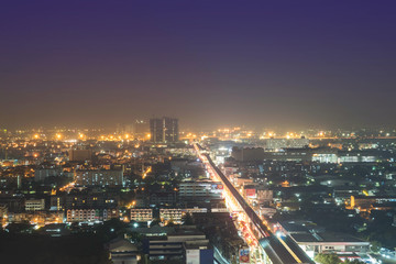 Fototapeta na wymiar Landscape of building view at night in bangkok thailand with copy space