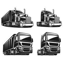 Truck SET black and white vector illustration - 138658593