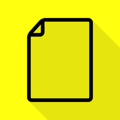 Vertical document sign illustration. Black icon with flat style shadow path on yellow background.