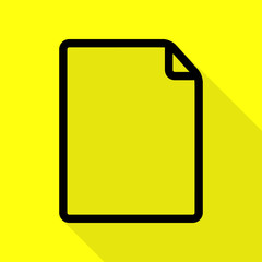 Vertical document sign illustration. Black icon with flat style shadow path on yellow background.