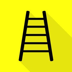 Ladder sign illustration. Black icon with flat style shadow path on yellow background.