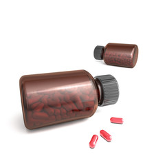 Drugs in prescription bottle. 3D rendering