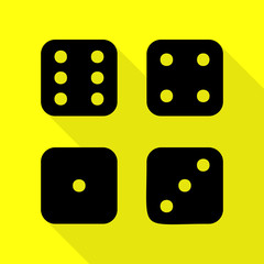 Devils bones, Ivories sign. Black icon with flat style shadow path on yellow background.