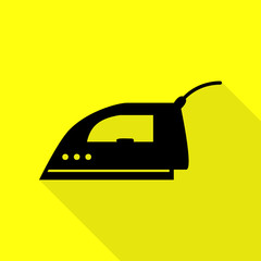 Smoothing Iron sign. Black icon with flat style shadow path on yellow background.
