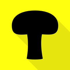 Mushroom simple sign. Black icon with flat style shadow path on yellow background.