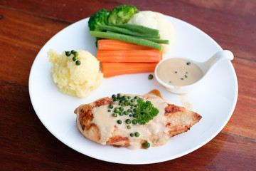 Grilled chicken steak  on the table