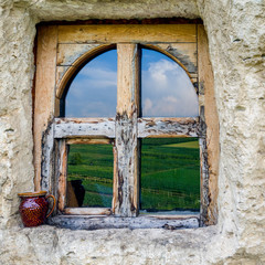 Window in the rock cave monastery