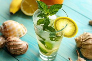 fresh mojito  on a blue table