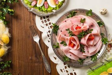 Sliced ham with decoration Easter.