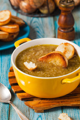 Classic onion soup with croutons.