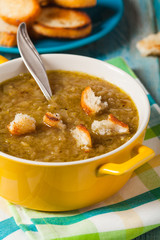 Classic onion soup with croutons.