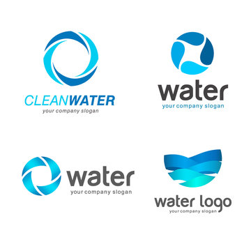 Set of vector logos. Sign for cleaning pipes and sewage systems, water filters. Clean water  