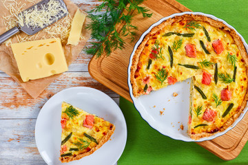 french quiche with salmon cut in slices