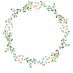 Fototapety  okrągła rama z akwarelami doodle roślin doodle