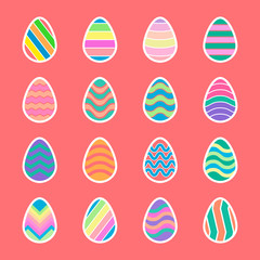 easter eggs with white border icons set