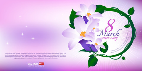 Greeting card with 8 March. Happy international women's day. Vector frame with spring flowers.