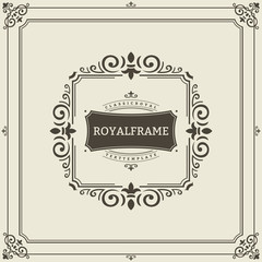 Vector Frame Template. Vintage Ornament Greeting Card. Flourishes Ornament Retro Royal Luxury Invitation, Certificate with place for your Text. Ornamental Frame