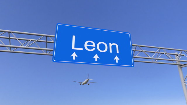 Commercial airplane arriving to Leon airport. Travelling to Mexico conceptual 3D rendering