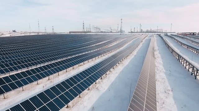 alternative energy solar power plant in the winter