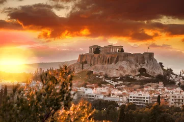 Foto op Canvas Acropolis with Parthenon temple against sunset in Athens, Greece © Tomas Marek