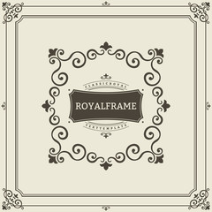 Vector Frame Template. Vintage Ornament Greeting Card. Flourishes Ornament Retro Royal Luxury Invitation, Certificate with place for your Text. Ornamental Frame