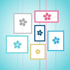 Photo frames on wall with flower. Vector illustration.