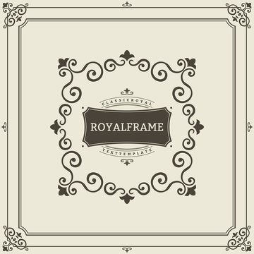 Vector Frame Template. Vintage Ornament Greeting Card. Flourishes Ornament Retro Royal Luxury Invitation, Certificate with place for your Text. Ornamental Frame