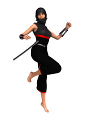 3D Rendering Female Ninja on White