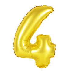 number 4 (four) from balloons (golden)