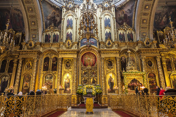 Fototapeta na wymiar The Cathedral of the Epiphany in Yelokhovo, the iconostasis. Moscow, Russia