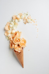 Waffle cone with flowers