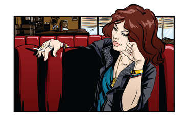 Beautiful woman in cafe.