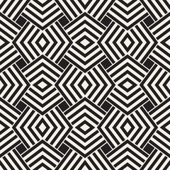 Geometric Ornament With Striped Rhombuses. Vector Seamless Monochrome Pattern