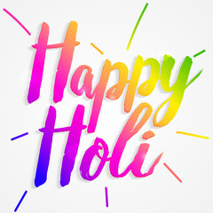 Happy Holi typography composition isolated on white background.