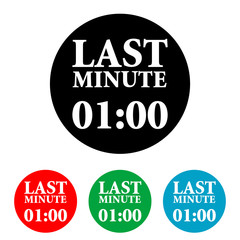 Icono plano circulo texto LAST MINUTE en varios colores