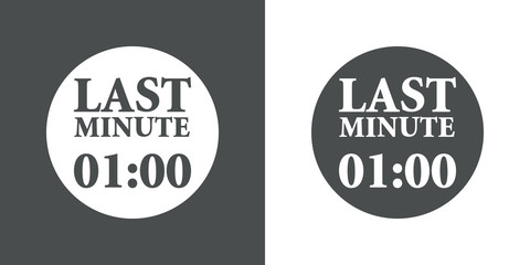 Icono plano circulo texto LAST MINUTE gris y blanco
