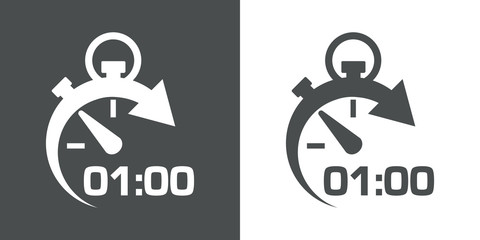 Icono plano cronometro con 01:00 gris y blanco